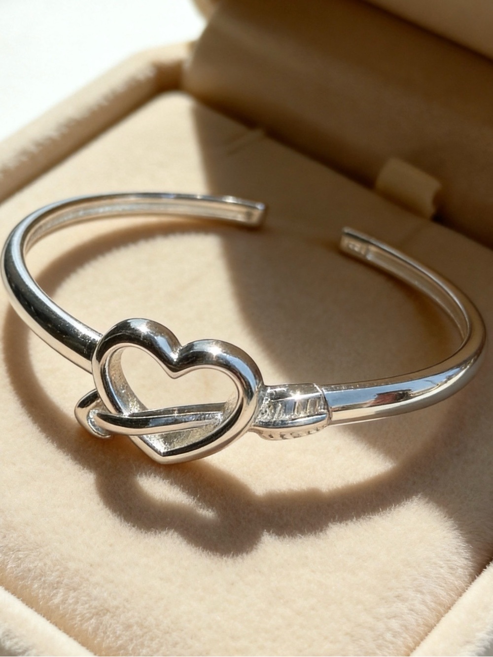 Silver Heart Open Cuff Bracelet